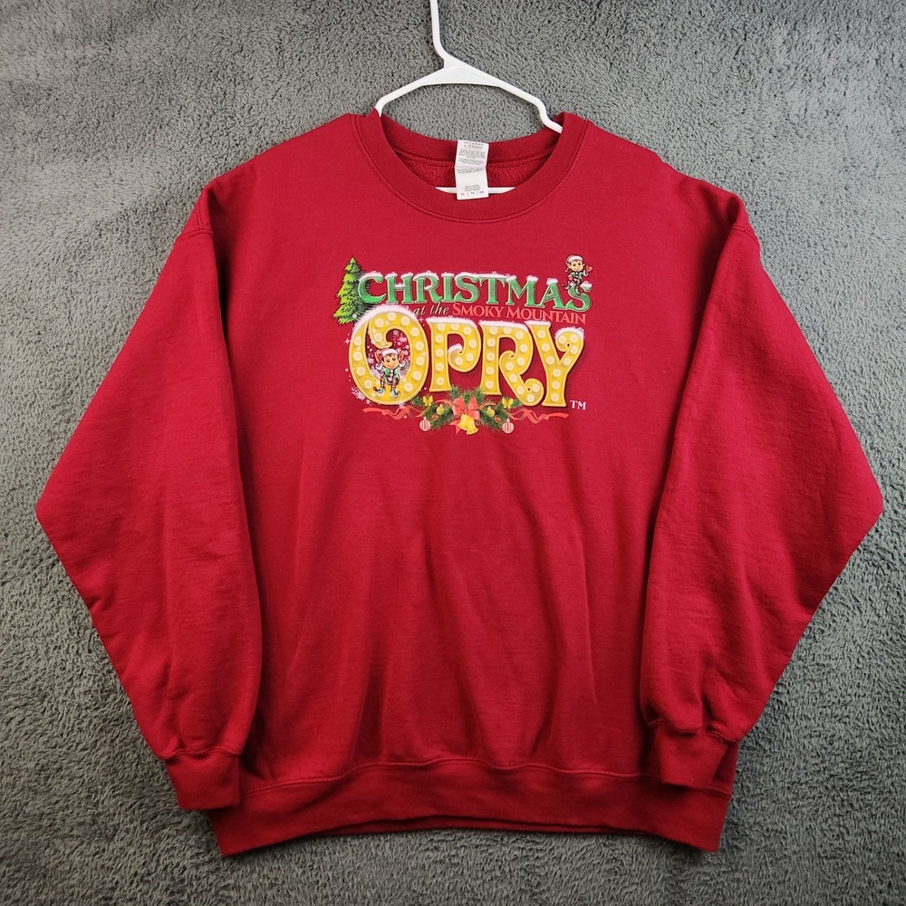 Christmas at the Smoky Mountain Opry Gildan Sweatshirt Men XL Red Graphic Fleece
